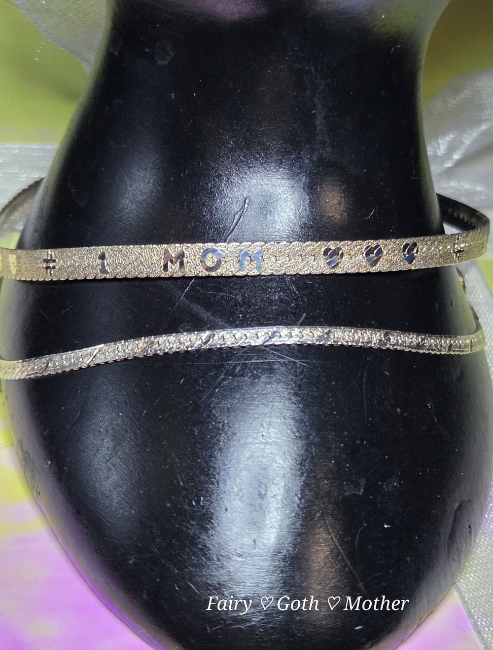 ♡♡♡ 2 Italian Sterling Silver Chain Bracelets. #1 MOM ♡♡♡